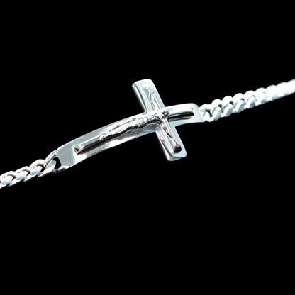 925 Sterling Silver Curb 6.1mm Jesus Christ Cross Bracelet - CDIB00015