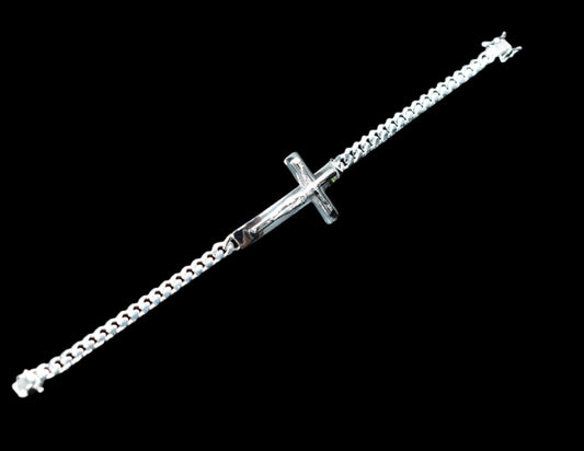 925 Sterling Silver Curb 6.1mm Jesus Christ Cross Bracelet - CDIB00015