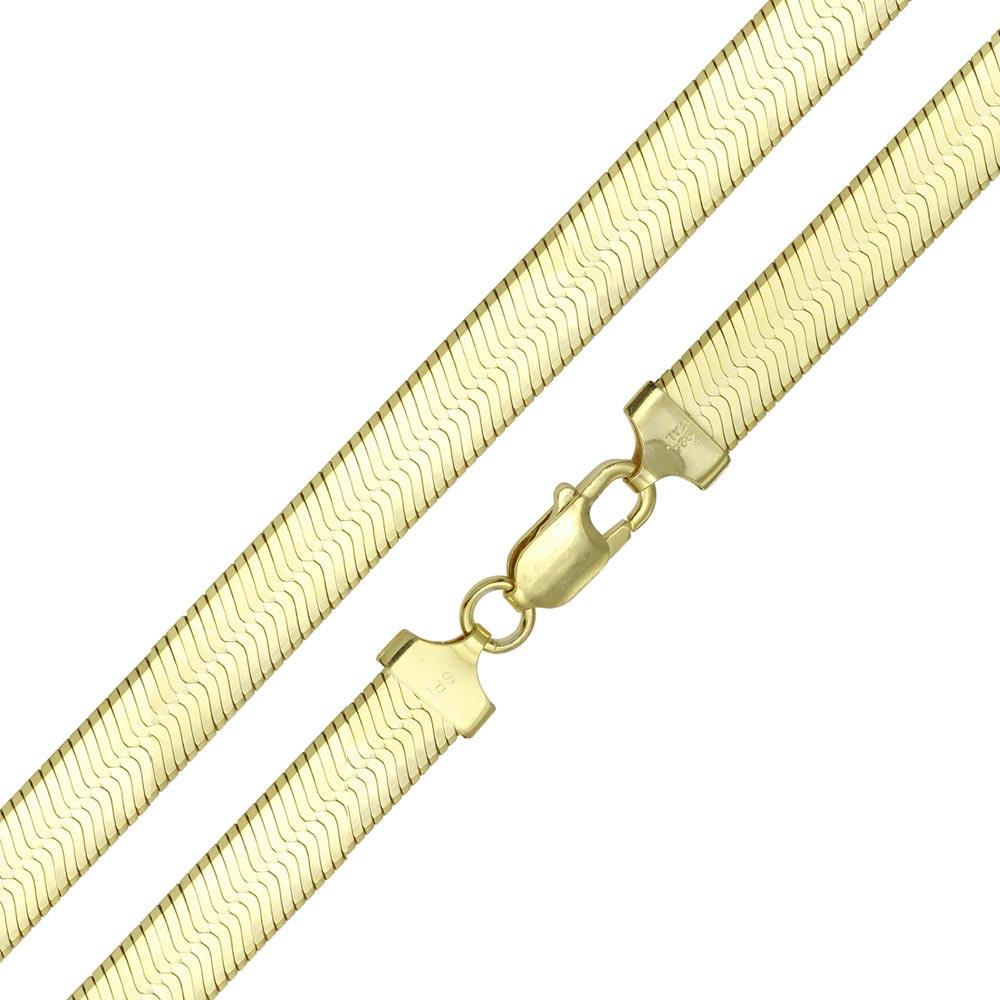 Silver 925 Gold Plated Herring Bone 100 Chain 9.4mm - CH386 GP | Silver Palace Inc.