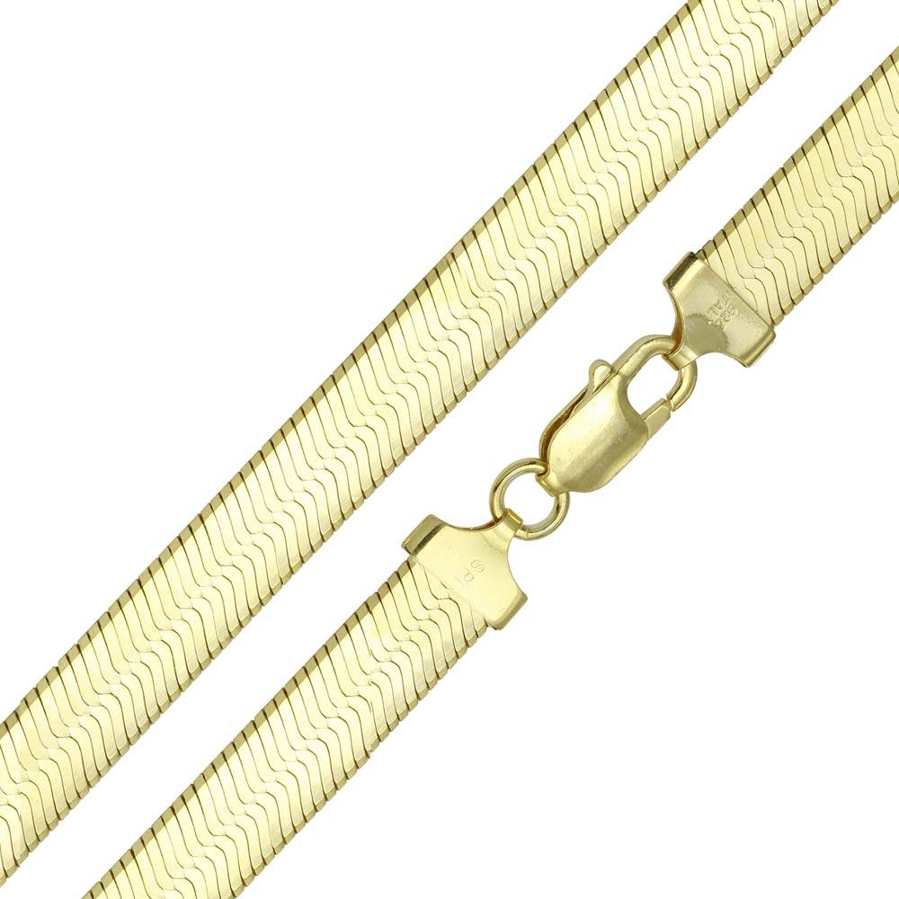 Silver 925 Gold Plated Herring Bone Chain 9.6mm - CH387 GP | Silver Palace Inc.