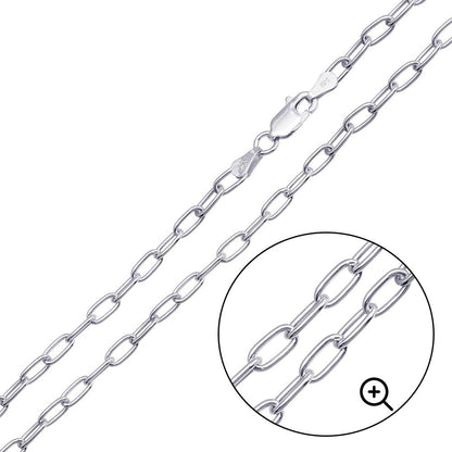 Rhodium Plated 925 Sterling Silver Oval Paperclip Link Chain 3.1mm - CH466 RH | Silver Palace Inc.