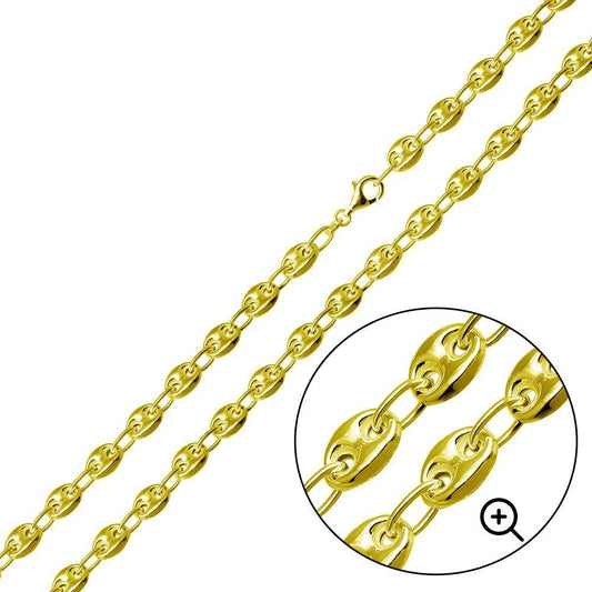 Silver 925 Gold Plated Puffed Mariner Chain 7mm - CH537 GP | Silver Palace Inc.