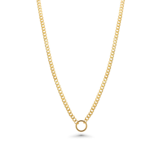 Gold Plated 925 Sterling Silver Cuban With Circle Design Chain or Bracelet - CH553GP