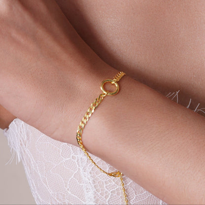 Gold Plated 925 Sterling Silver Cuban With Circle Design Chain or Bracelet - CH553GP