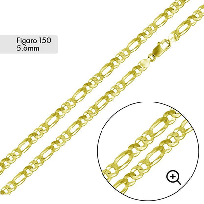 Silver Gold Plated Super Flat Figaro 150 Chain 5.6mm - CH274 GP | Silver Palace Inc.