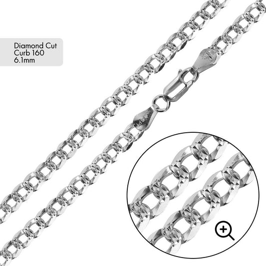 Curb 160 1 Side Diamond Cut 1 Side Plain Chain 6.1mm - CH629B | Silver Palace Inc.