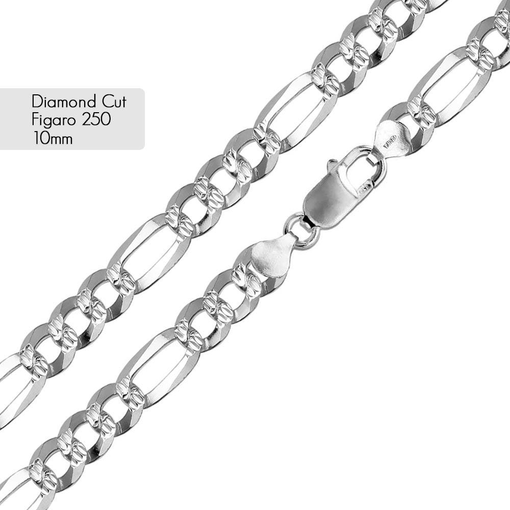 Super Flat Figaro 250 Diamond Cut Chain 10mm - CH640 | Silver Palace Inc.