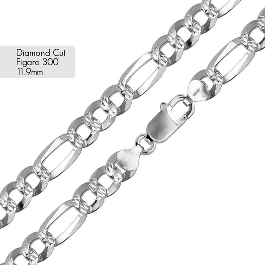 Super Flat Figaro 300 Diamond Cut Chain 11.9mm - CH641 | Silver Palace Inc.