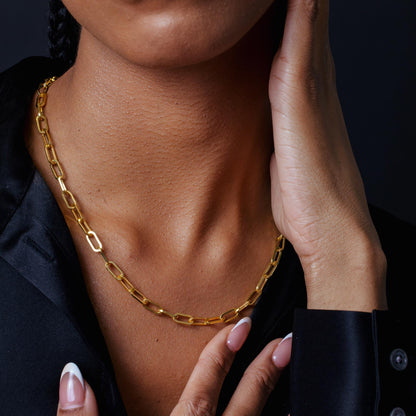 Gold Plated 925 Sterling Silver Wide Oval D Cut Link Paperclip Chain or Bracelet 5mm - CH949 GP