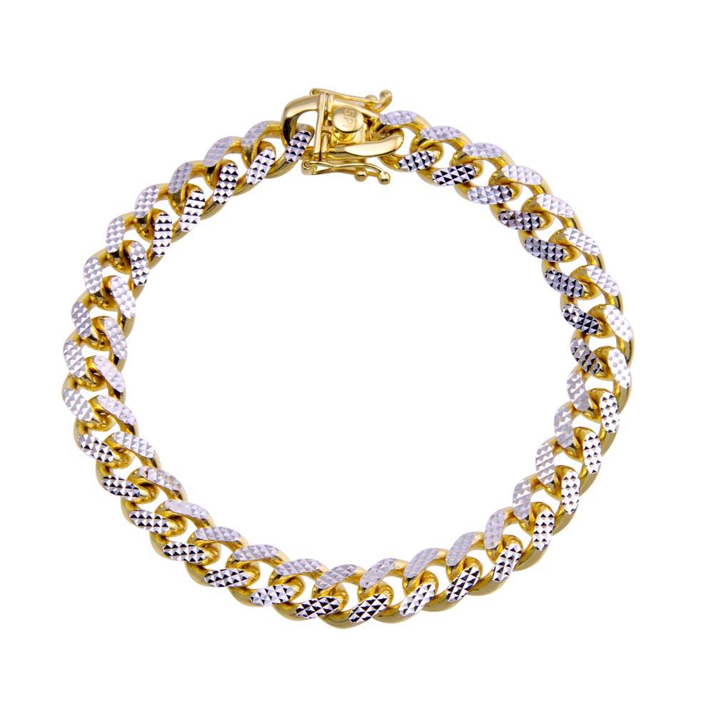 Silver 925 Gold Plated Diamond Cut Miami Curb Bracelet 8.3mm - CH953B GP | Silver Palace Inc.