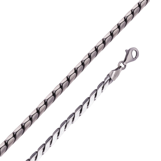 925 Sterling Gun Metal Plated Battuta Rope 180 3.7mm Chain or Bracelet - CH961