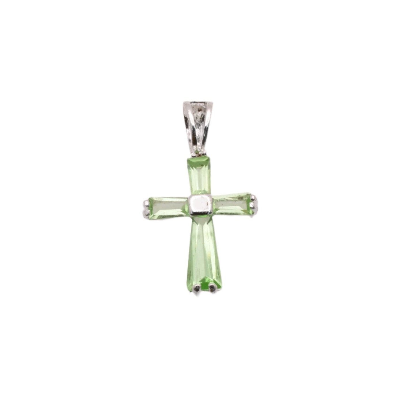 925 Rhodium Plated Sterling Silver Birthstone Cross Charm  - CHARM00100