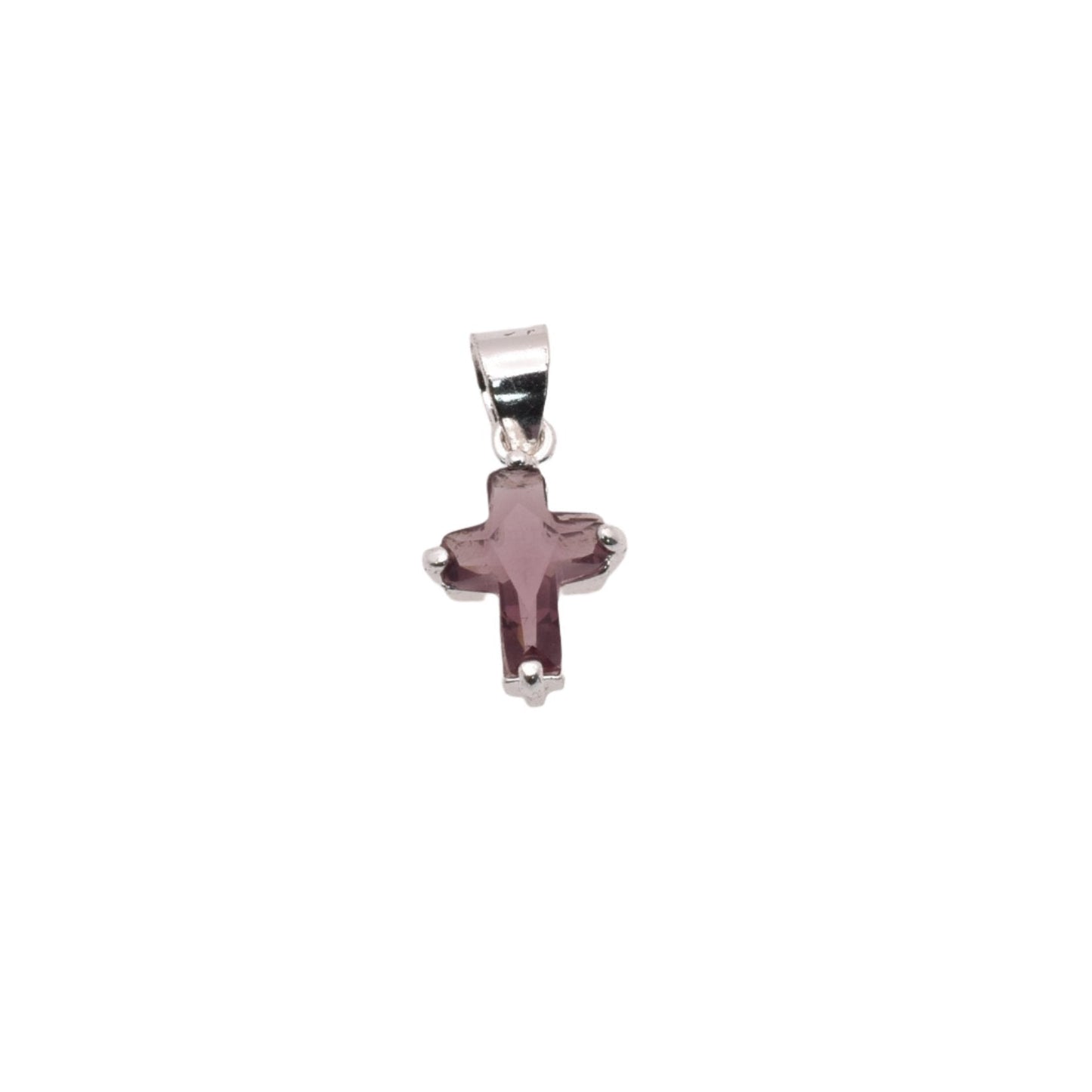 925 Rhodium Plated Sterling Silver Birthstone Cross Charm  - CHARM00101