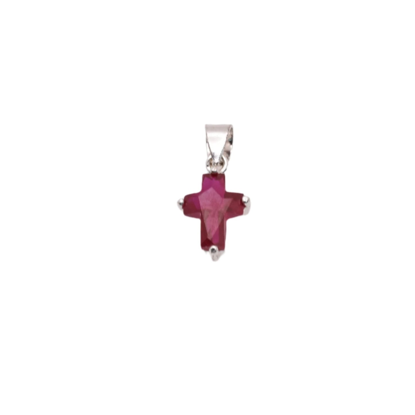 925 Rhodium Plated Sterling Silver Birthstone Cross Charm  - CHARM00101