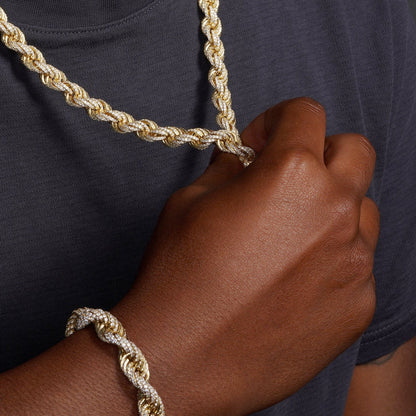 Gold Plated 925 Sterling Silver CZ Encrusted Rope Chains Or Bracelet 9.7mm - CHCZ100 GP