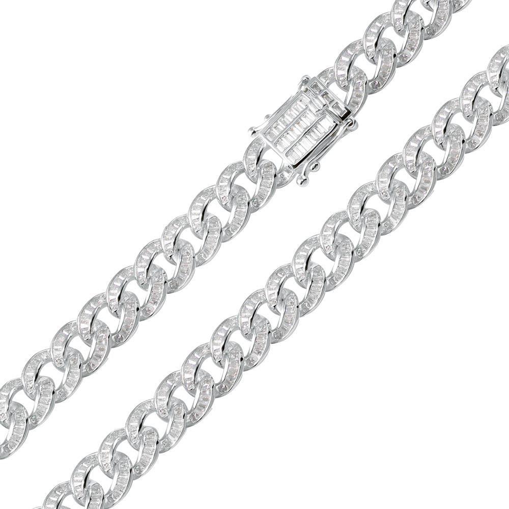 Silver 925 Rhodium Plated Baguette CZ Encrusted Curb Chains 10.9mm - CHCZ116 RH | Silver Palace Inc.