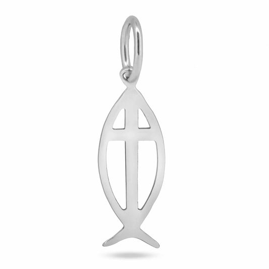 925 Sterling Silver Basic Fish Cross Charm - CHARM0013 | Silver Palace Inc.