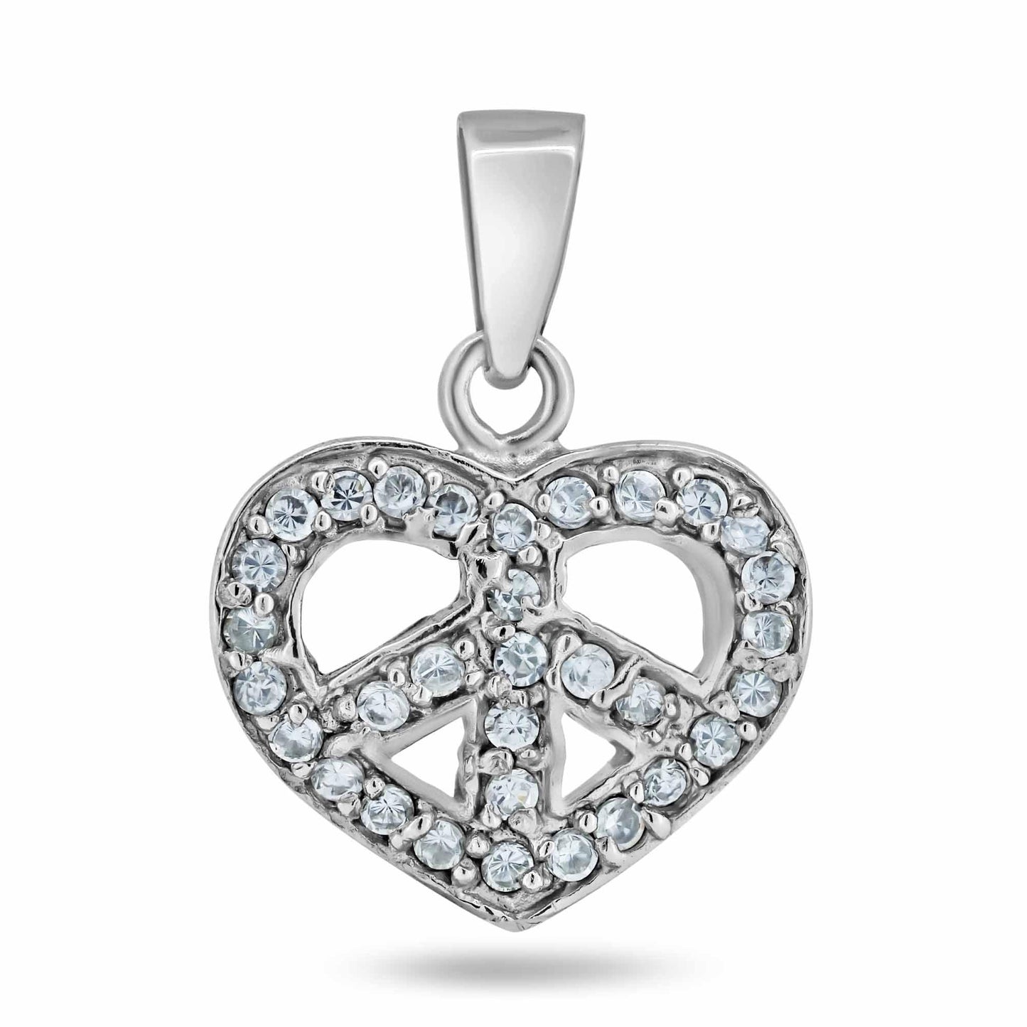 925 Sterling Silver Basic Heart Peace Sign CZ Charm - CHARM0014 | Silver Palace Inc.