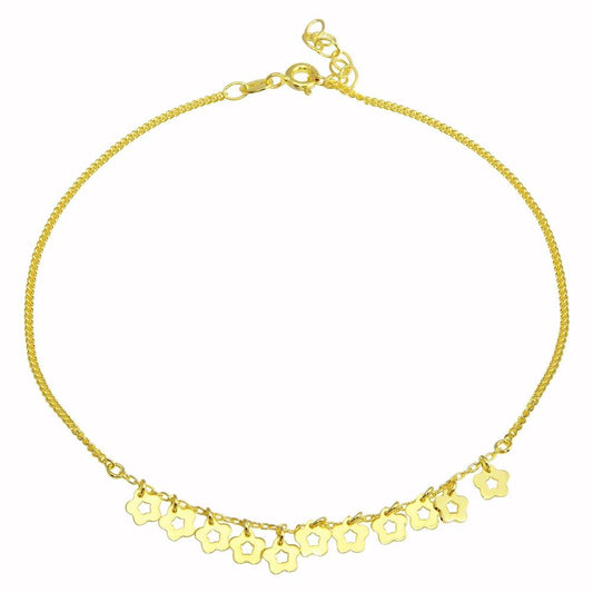 Silver 925 Gold Plated Dangling Flower Anklets - DIA00003GP | Silver Palace Inc.