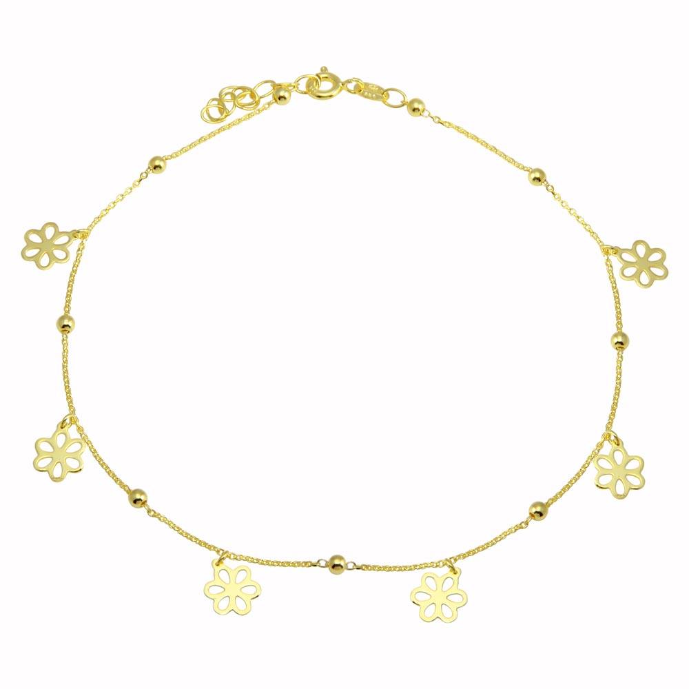 Silver 925 Gold Plated Dangling Flower Anklets - DIA00004GP | Silver Palace Inc.