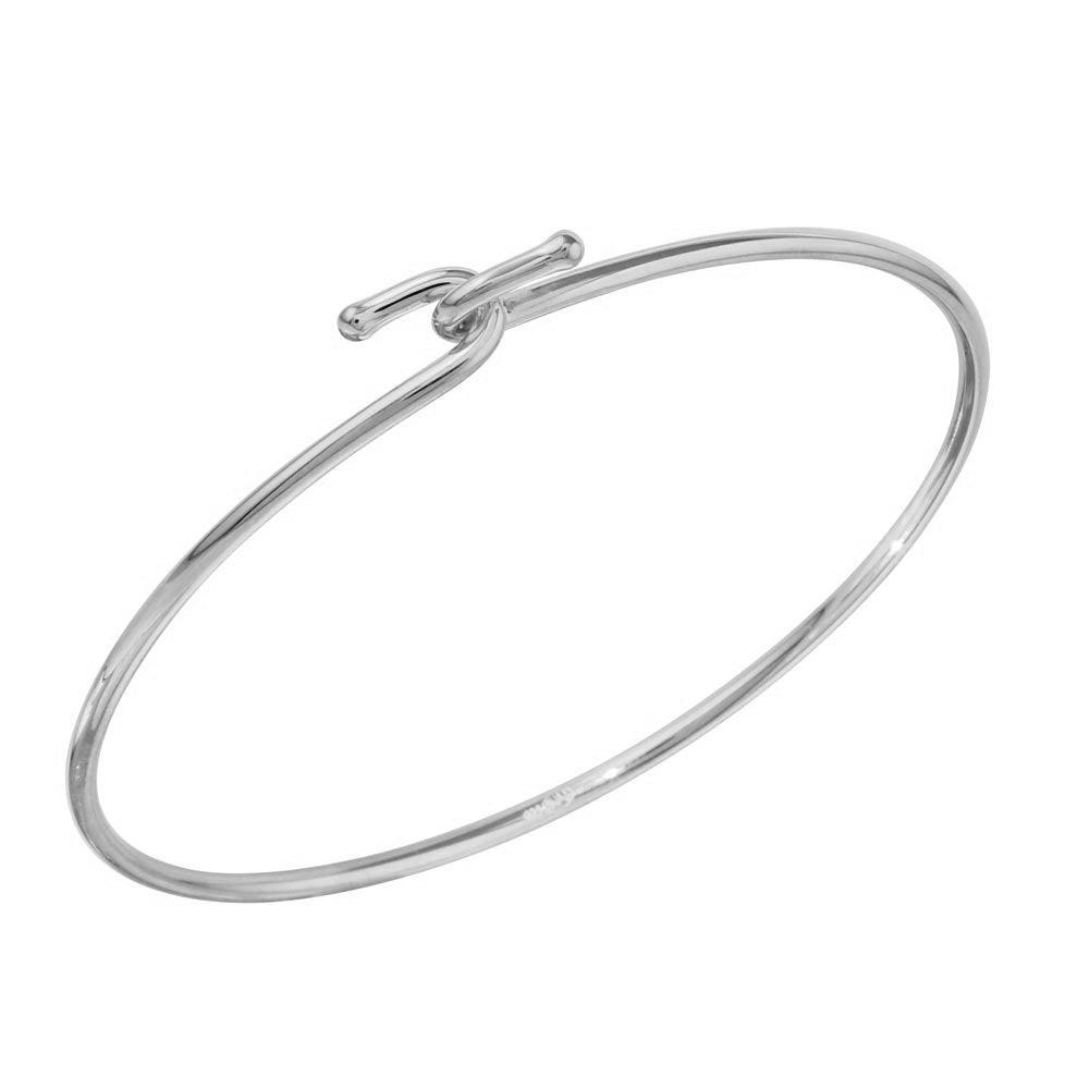 Silver 925 Rhodium Plated Hook Bangle - DIB00004RH | Silver Palace Inc.