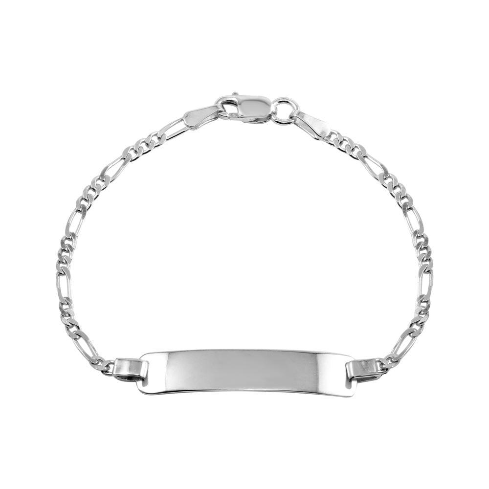 Silver 925 Rhodium Plated Figaro Baby ID Bracelet - DIB00031RH | Silver Palace Inc.