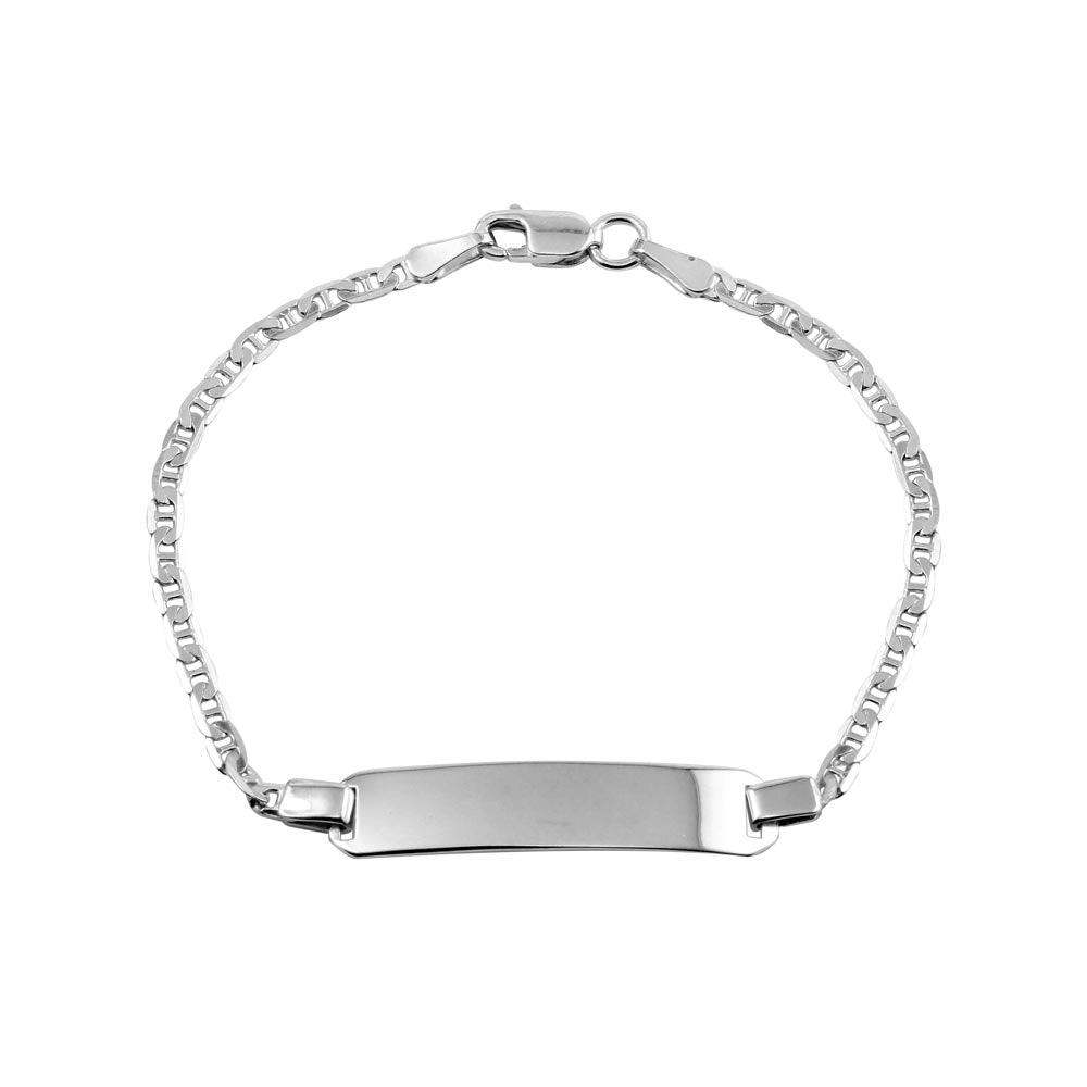 Silver 925 Rhodium Plated Flat Marina Baby ID Bracelet - DIB00032RH | Silver Palace Inc.