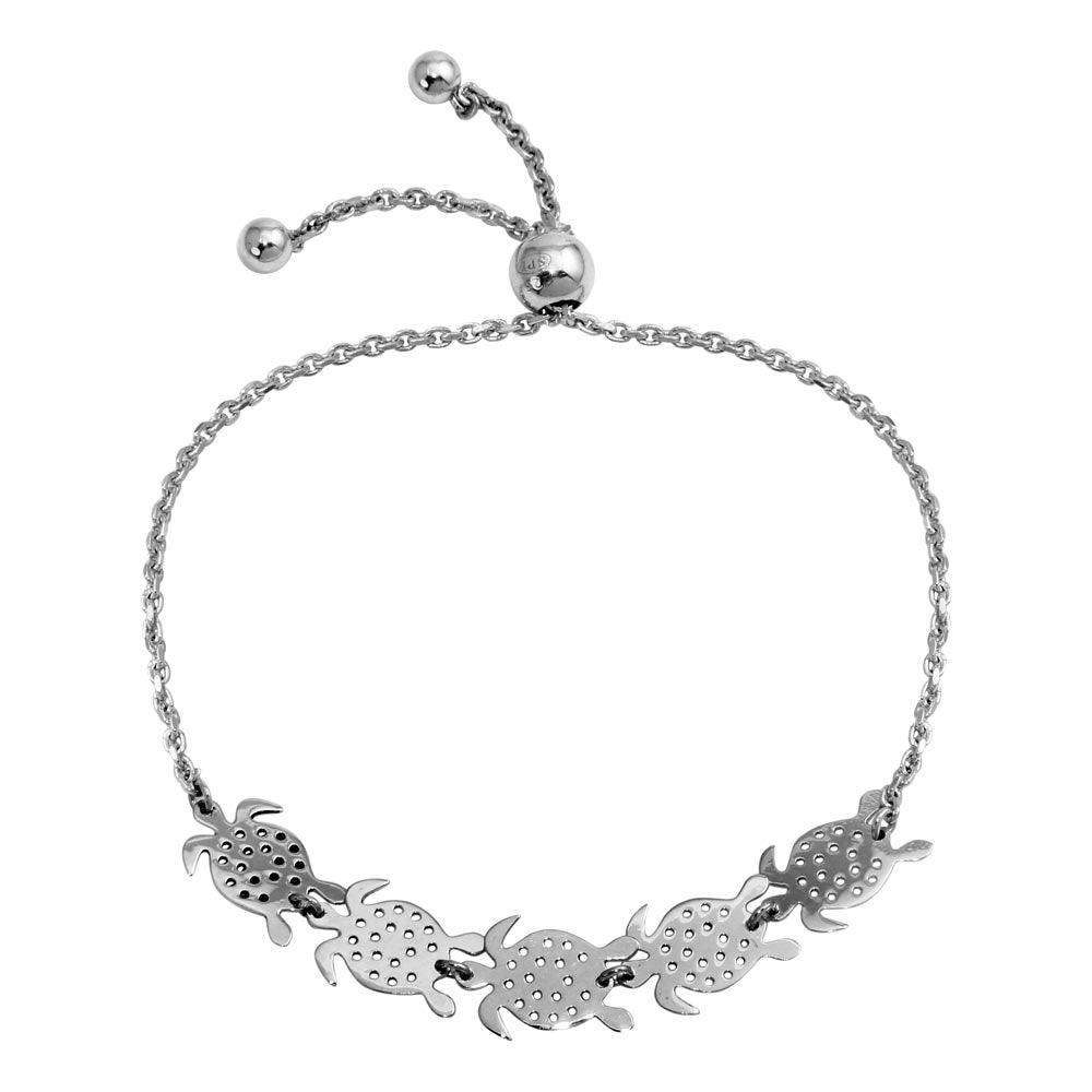 Silver 925 Rhodium Plated Turtles Lariat Bracelet - DIB00062RH | Silver Palace Inc.