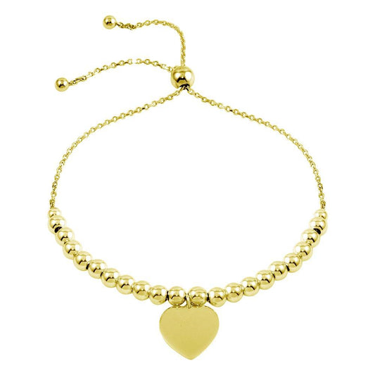 Silver 925 Gold Plated Beaded Engravable Heart Lariat Bracelet - DIB00064GP | Silver Palace Inc.