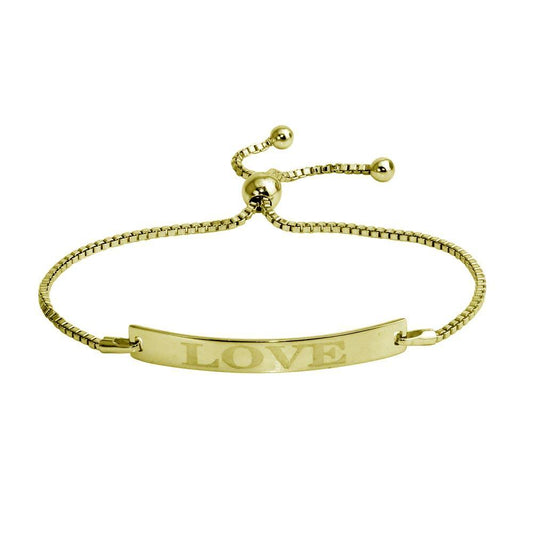 Silver 925 Gold Plated "Love" Bar Lariat Bracelet - DIB00065GP | Silver Palace Inc.