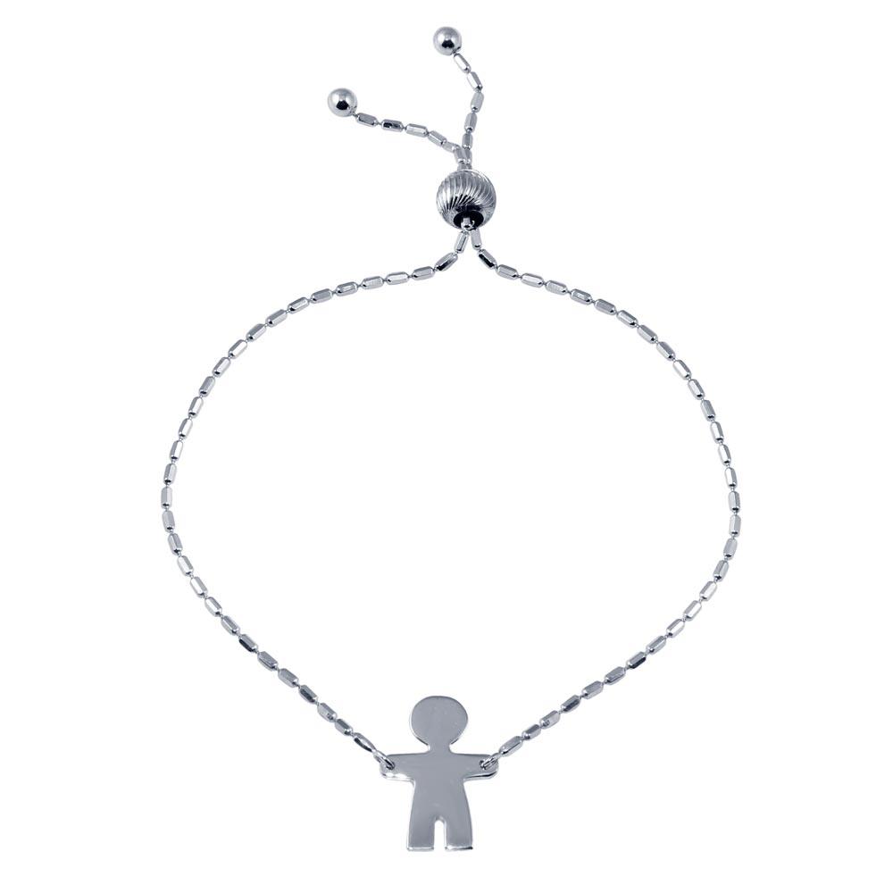 Silver 925 Rhodium Plated Boy Charm Lariat Bracelet - DIB00066RH-B | Silver Palace Inc.