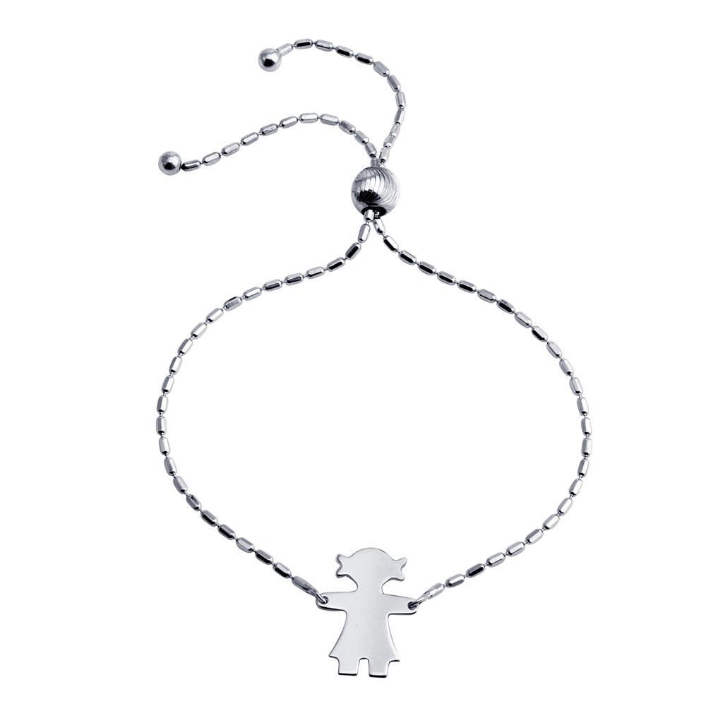 Silver 925 Rhodium Plated Girl Charm Lariat Bracelet - DIB00066RH-G | Silver Palace Inc.