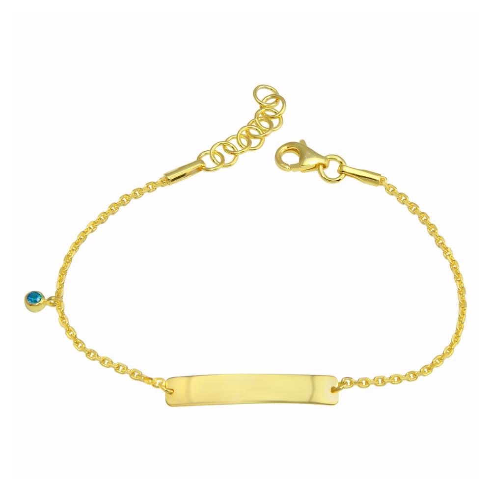 Silver 925 Gold Plated Blue CZ Baby ID Bracelet - DIB00075GP | Silver Palace Inc.