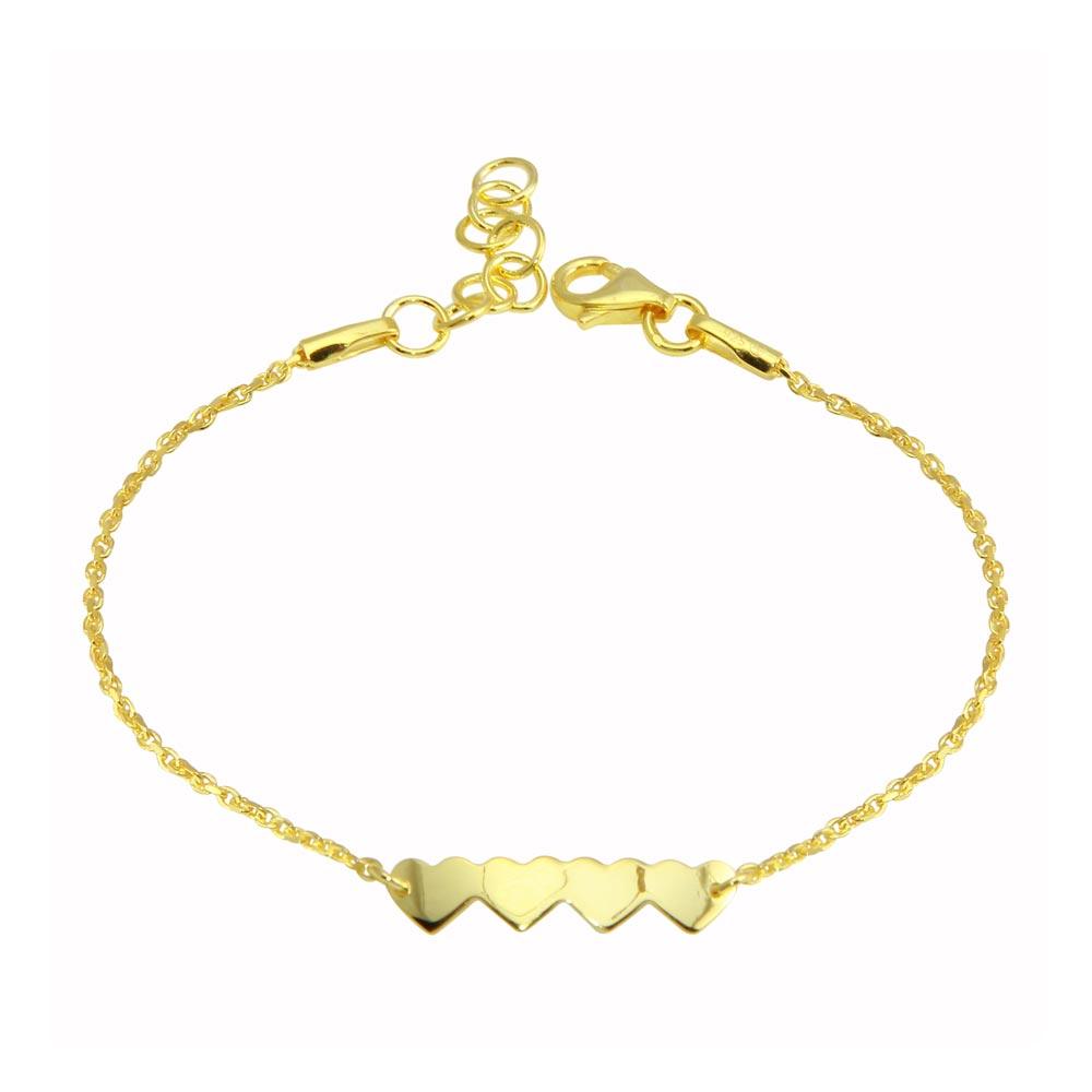 Silver 925 Gold Plated 4 Hearts Chain Bracelet - DIB00079GP | Silver Palace Inc.