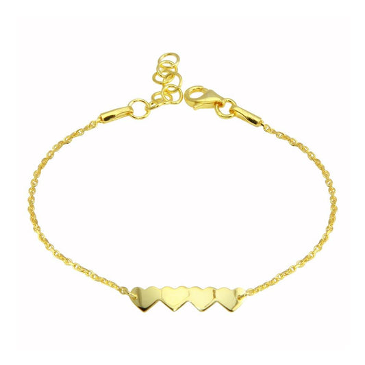 Silver 925 Gold Plated 4 Hearts Chain Bracelet - DIB00079GP | Silver Palace Inc.