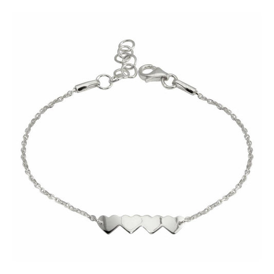 Silver 925 Rhodium Plated 4 Hearts Chain Bracelet - DIB00079RH | Silver Palace Inc.