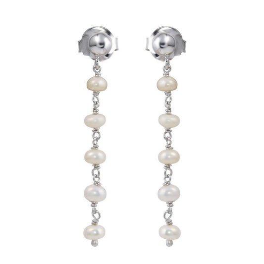 Silver 925 Rhodium Plated Dangling Synthetic Pearl Earrings - DIE00006RH-PRL | Silver Palace Inc.