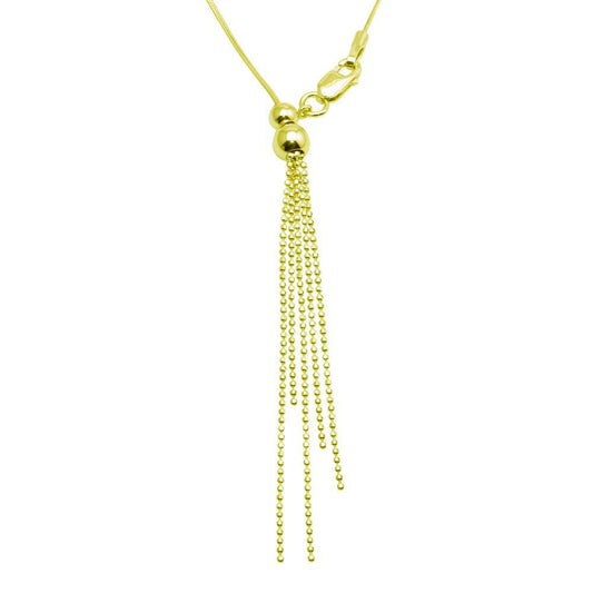 Silver 925 Gold Plated Adjustable Lariat Necklace with Tassel End - DIN00059GP | Silver Palace Inc.
