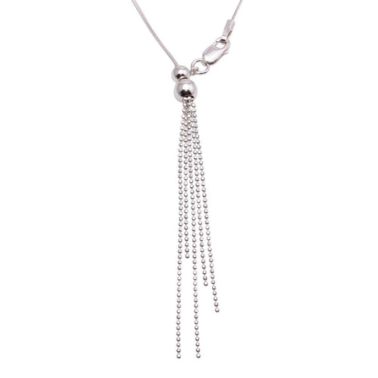 Silver 925 Rhodium Plated Adjustable Lariat Necklace with Tassel End - DIN00059RH | Silver Palace Inc.