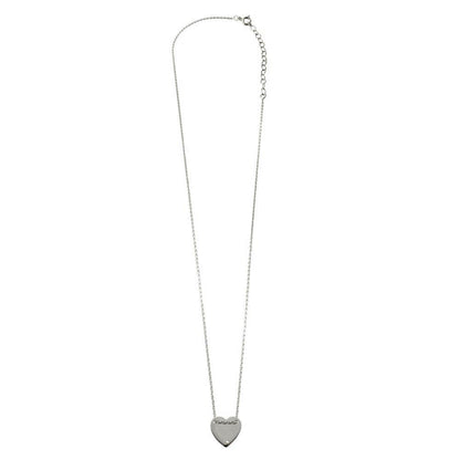 Rhodium Plated 925 Sterling Silver Engravable Heart Shaped Necklace with CZ - DIN00076RH