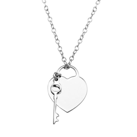 Silver 925 Rhodium Plated Heart With Key - DIN00105RH | Silver Palace Inc.