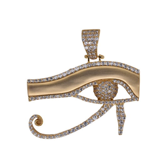 Gold Plated 925 Sterling Silver CZ Eye Of Horus Hip Hop Pendant - SLP00004GP