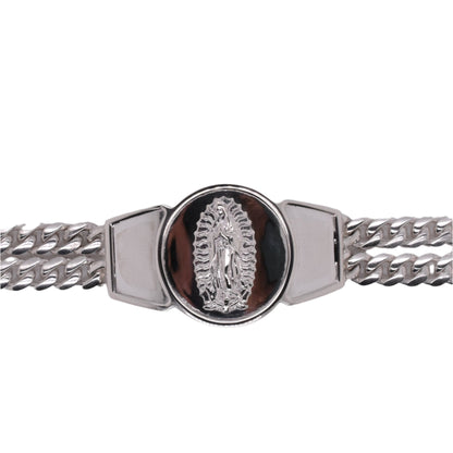 925 Sterling Silver Curb Two Strand Our Lady of Guadalupe 12.4mm Bracelet - CDIB00021