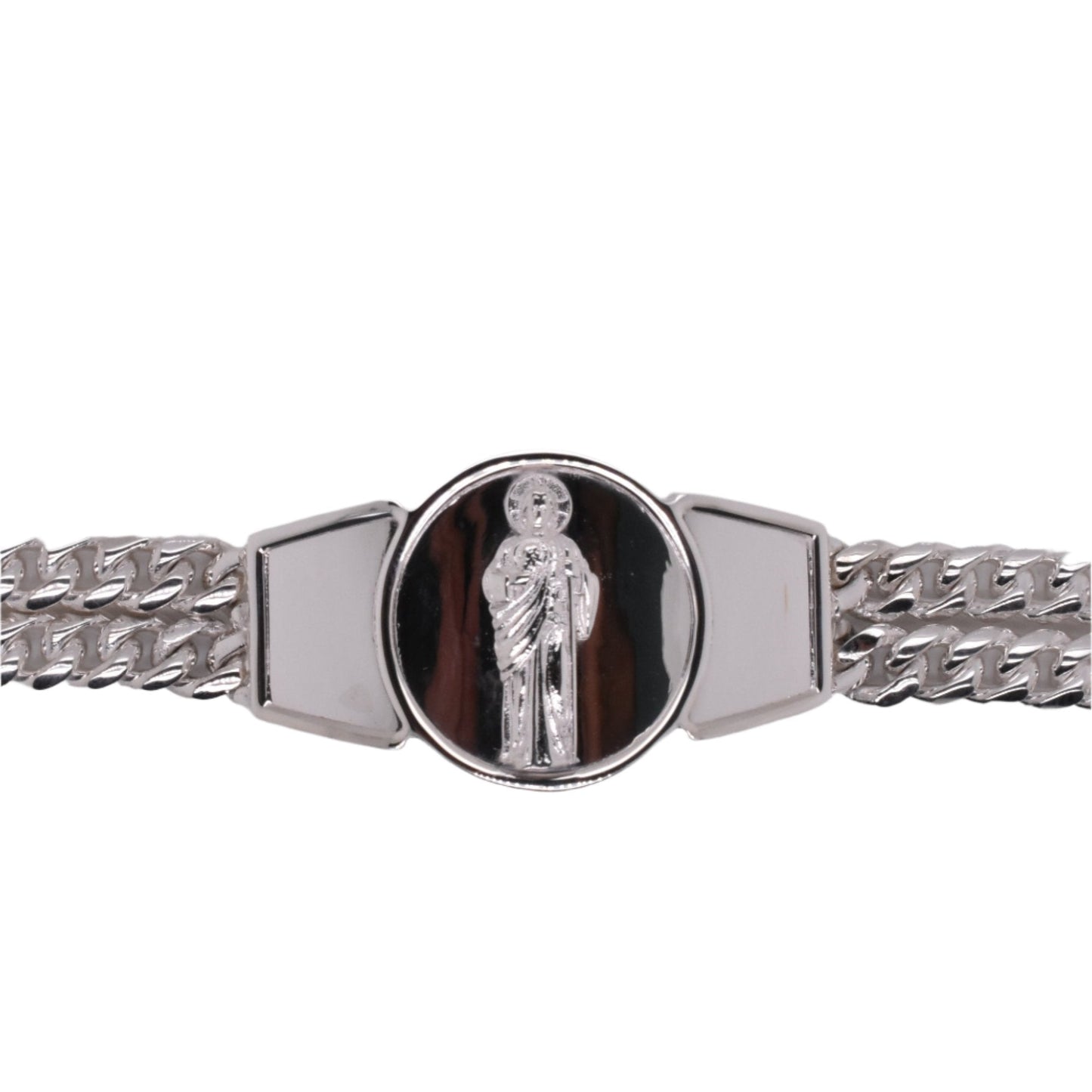 925 Sterling Silver Curb Two Strand Saint Jude 12.4mm Bracelet - CDIB00022