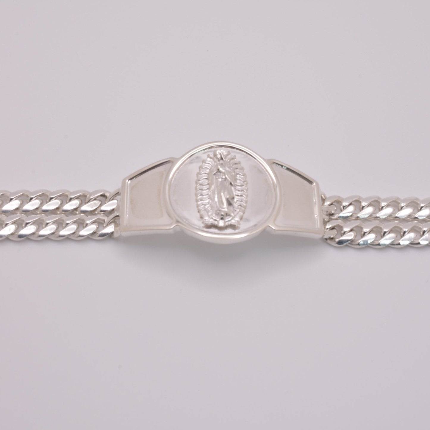 925 Sterling Silver Curb Two Strand Our Lady of Guadalupe 12.4mm Bracelet - CDIB00021