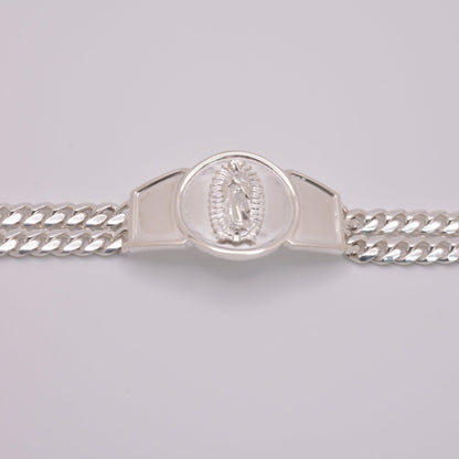 925 Sterling Silver Curb Two Strand Our Lady of Guadalupe 12.4mm Bracelet - CDIB00021