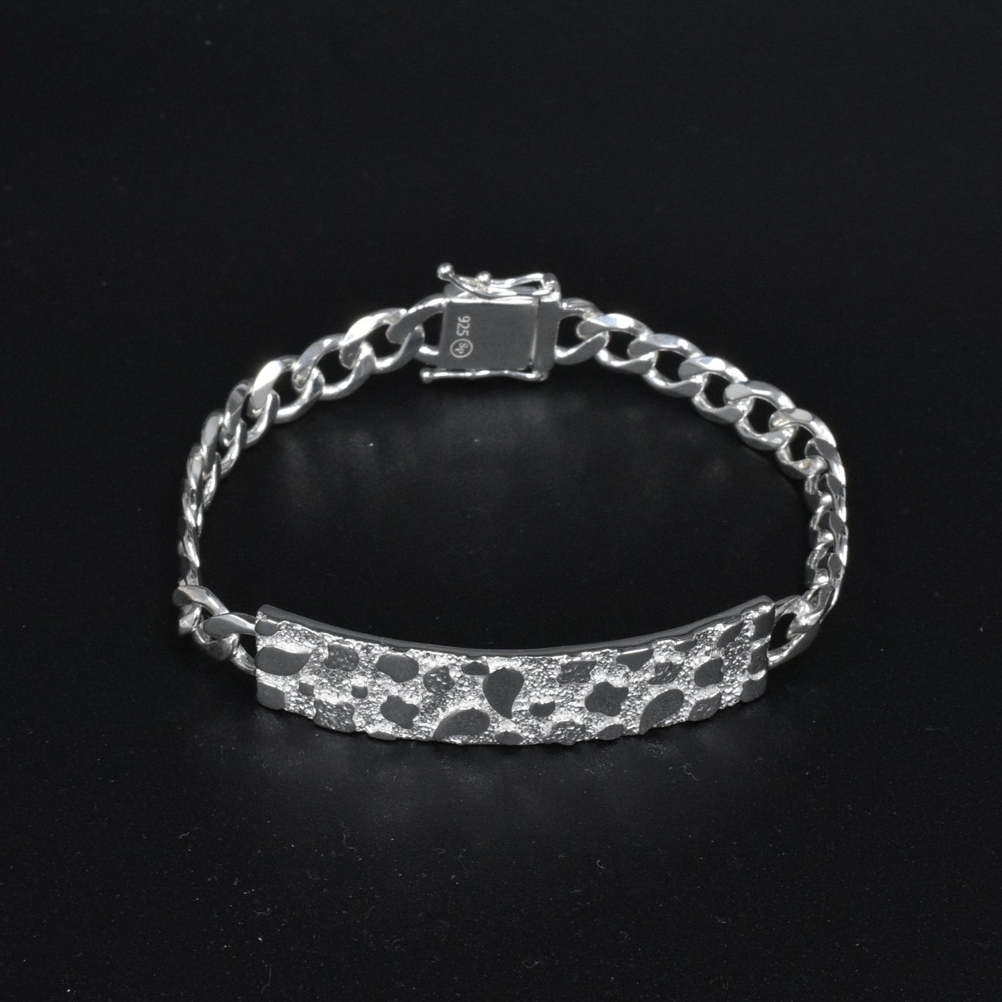 925 Sterling Silver Curb 7.5mm Nugget ID Bracelet - CDIB00027