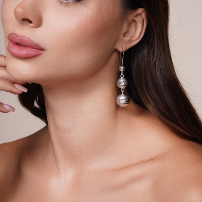 Rhodium Plated 925 Sterling Silver DC Triple Beaded Earring-DSE00074