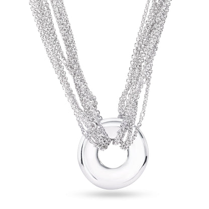 Silver 925 Rhodium Plated Open Circle Multiple Chain Necklace - DSP00002