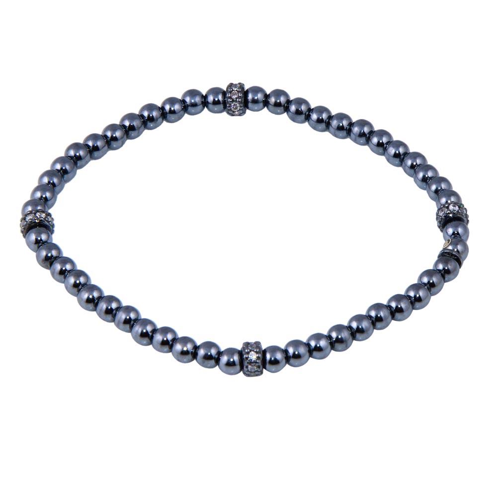 Closeout-Silver 925 Black Rhodium Plated Bead CZ Bracelet - ECB00001BLK | Silver Palace Inc.